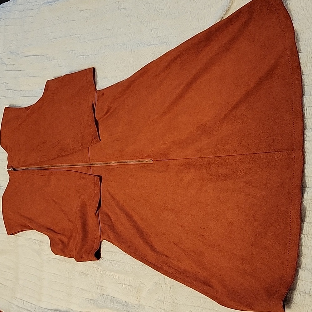 Fashion Union Suede Burnt Orange Rust Mini Dress Cutouts Zippered Back - Picture 3 of 9